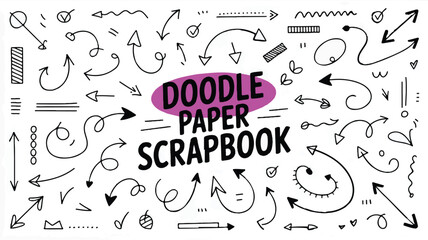 Whimsical sketch elements and various arrows for papercraft and decorative graphic designs