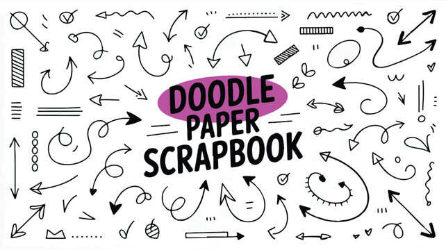 Whimsical sketch elements and various arrows for papercraft and decorative graphic designs