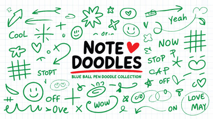 Fototapeta premium Blue Pen Doodle Collection - Fun Handwritten Note Elements