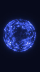 Obraz premium Glowing blue plasma sphere on dark background with electric texture, suggesting futuristic energy, quantum science, and cosmic power