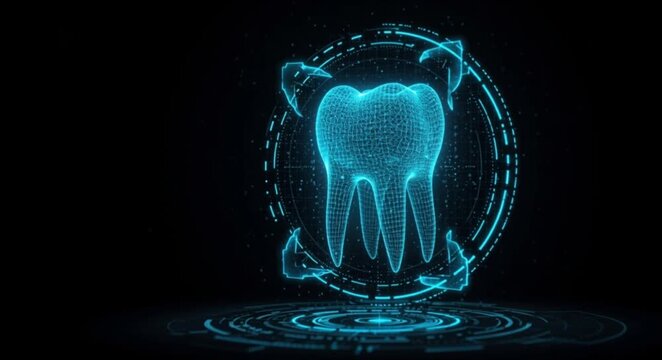 hologram 3d tooth scanning with digital grid perfect for world oral health day