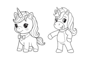 Fototapeta premium Cute Cartoon Unicorn Coloring Page Vector Illustration for Kids