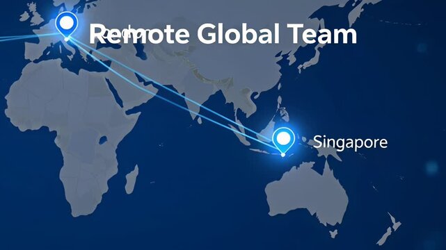 Global remote team collaboration concept with world map and highlighted Singapore.