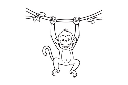Cute Monkey Coloring Page Outline Vector Illustration for Kids