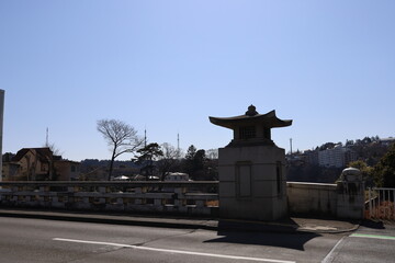 Obraz premium February 21, 2026. Aoba Ward, Sendai City, Japan.The scenery around Omiyabashi Bridge.