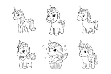 Obraz premium Cute Cartoon Unicorn Coloring Page Vector Illustration for Kids
