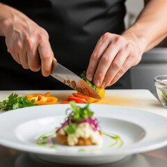 Chef's Hands Preparing Fresh Ingredients