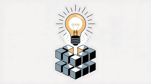 Creative idea concept with light bulb on cube blocks