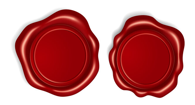 Postage red wax seal scroll stamp empty sign diploma certificate isolated on white mockup icons set flat design vector illustration Png