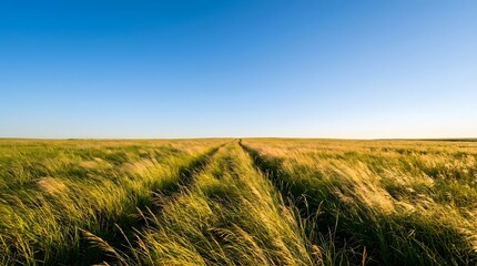 Golden Hour Path Through Tall Grass Field