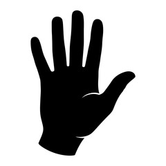 Fototapeta premium A black silhouette of a left hand with the palm facing forward and fingers spread