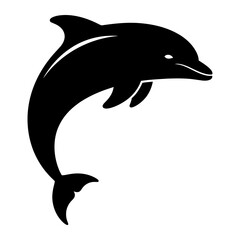 A black silhouette of a dolphin jumping out of the water © adobestock