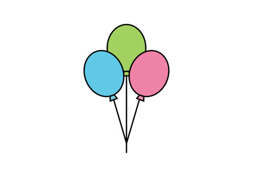 Tres globos de colores helio con cuerdas atados en un ramillete 