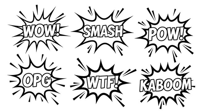 Comic speech bubbles with action words