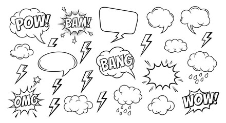 Comic speech bubbles and lightning