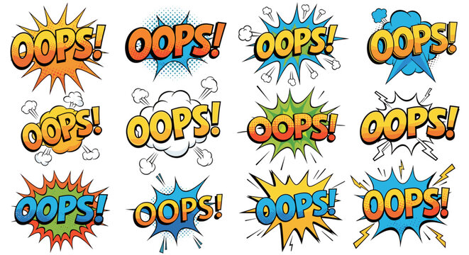 Oops comic speech bubbles collage