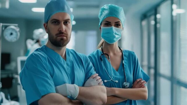 Medical workers in protective suits and masks emphasise the seriousness of the epidemiological situation, which is relevant for health information campaigns as the main backdrop.
