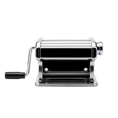 Chrome pasta maker with black handle isolated on a transparent background