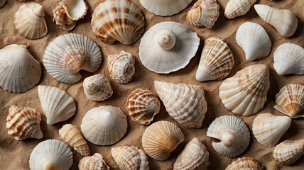 Natural Seashell Collection Flat Lay for Ocean and Eco Concept