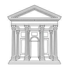 Obraz premium Detailed line art illustration of a classical temple facade with columns