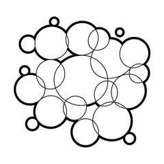 Abstract arrangement of overlapping black circles on a white background