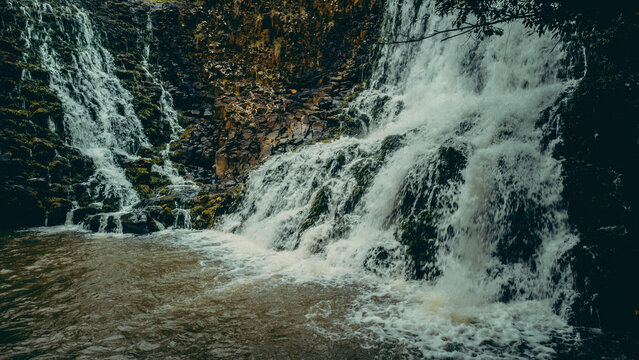 Aerial Drone Footage of Chorro Quebrado Waterfall in La Chorrera Panama Tropical Nature Landscape, Cinematic aerial drone footage of Chorro Quebrado waterfall located in La Chorrera, Panama.
