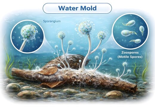 Microscopic Life &ndash; Water Mold Close-Up Visualization