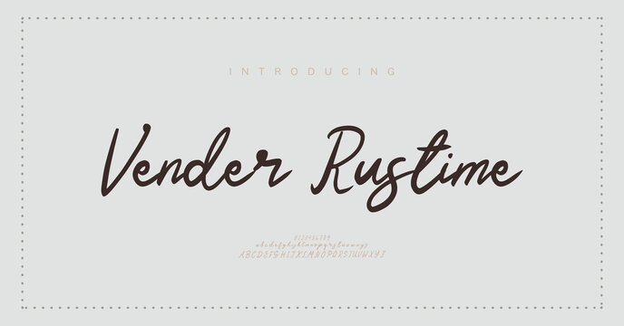 Vender Rustime, Hand drawn vector alphabet. Modern monoline signature script font. Elegant Signature Font. Best Alphabet Beautiful Calligraphy Signature Font
