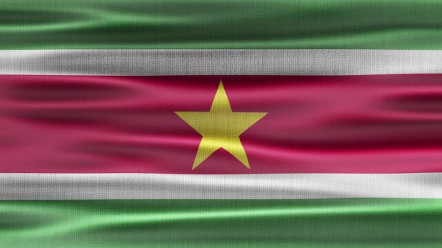 Suriname flag waving in the wind with high quality fabric texture
