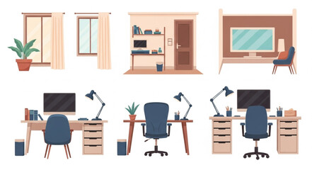 Office Workspaces with Computers and Desks.