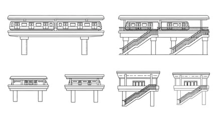 Architectural diagrams depicting elevated train stations with stair access © MD REZAUL KARIM