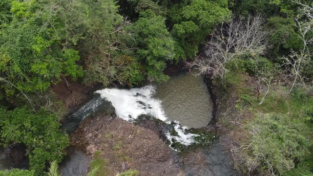 Aerial Drone Footage of Chorro Quebrado Waterfall in La Chorrera Panama Tropical Nature Landscape, Cinematic aerial drone footage of Chorro Quebrado waterfall located in La Chorrera, Panama.