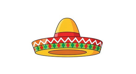 Colorful illustration of a sombrero hat with a detailed design, isolated on white background