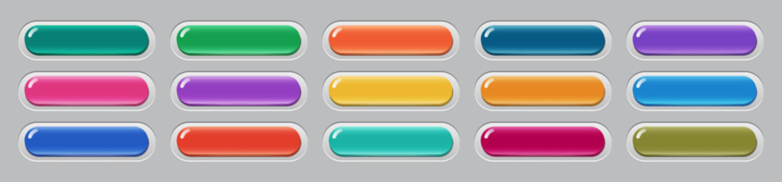 Colorful Glossy 3D Game UI Button Set for Mobile and Casual Games, Editable AI file