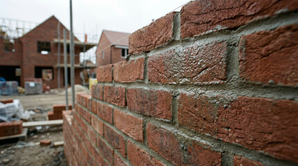 Bricklaying Construction Site with Houses Under Development.