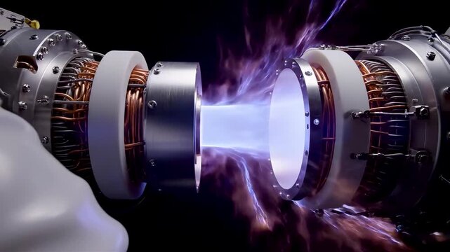 Cinematic Hall Effect Plasma Propulsion Engine Firing Ionized Argon Plume in Vacuum Test Chamber