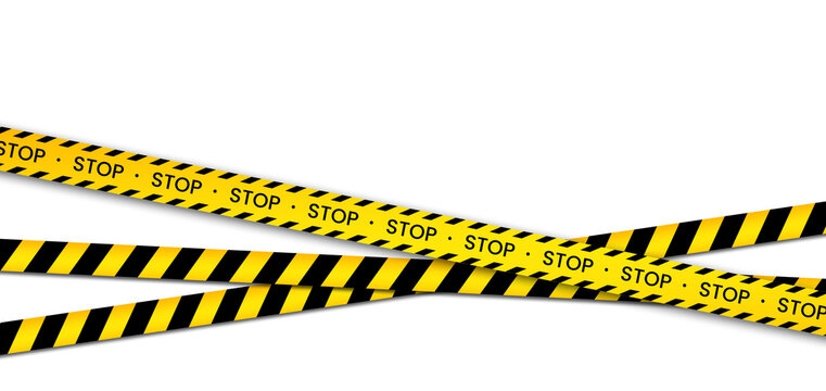 Yellow stop tape crossing against grey transparent background danger warning