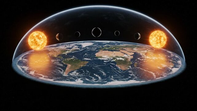 Flat Earth Model Concept with Dome Sun and Moon Animation