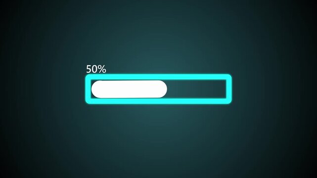Loading bar. downloading progress video on black background.Blue neon loading bar progress indicator on black background progress bar loading indicator