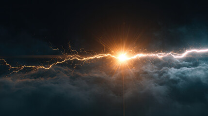 Fototapeta premium A strikingly lifelike simulation as animated lightning strikes concept. A stunning lightning strike illuminating the stormy sky.