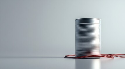 Silver metal can with red cord