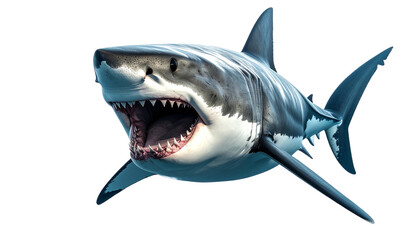 Great white shark isolated on a transparent background, realistic and fierce, perfect for marine life, ocean, wildlife, adventure, or educational design projects.