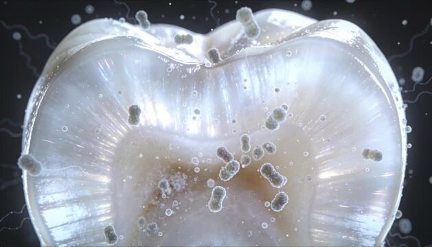macro cross section of human tooth with dissolving bacteria perfect for world oral health day