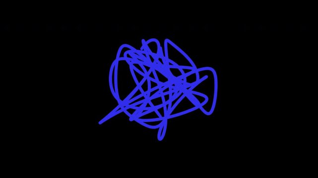 Animated hand drawn scribble element - colorful tangled lines looped motion graphic on transparent background. Alpha channel. Chaotic, tangled lines in a vibrant color. For adding energetic accents.