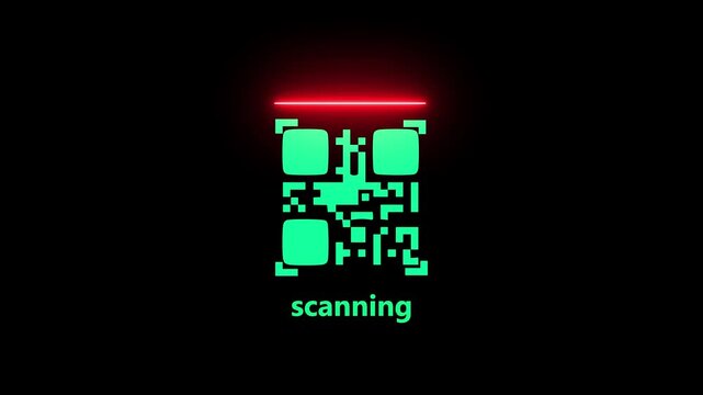 Neon qr code scan animation on black bg