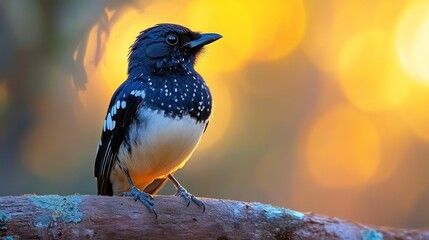 Small bird perched, sunset glow