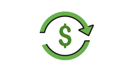 Obraz premium Money exchange icon. Green dollar sign with circular arrow symbolizing financial transactions, currency conversion, return, and refresh.