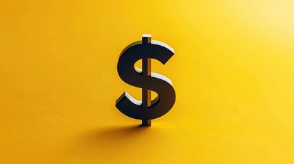 Obraz premium 3d black dollar sign standing on bright yellow background with soft shadow conveying prosperity and confident optimism