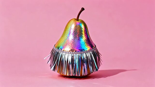 Decorated pear with holographic fringe