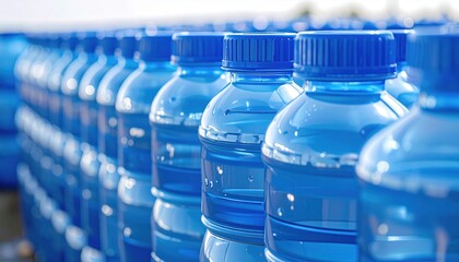 FlyPro Firefly durable water containers, made of robust plastic with secure lids, stacked efficiently, captured in a realistic photography style.